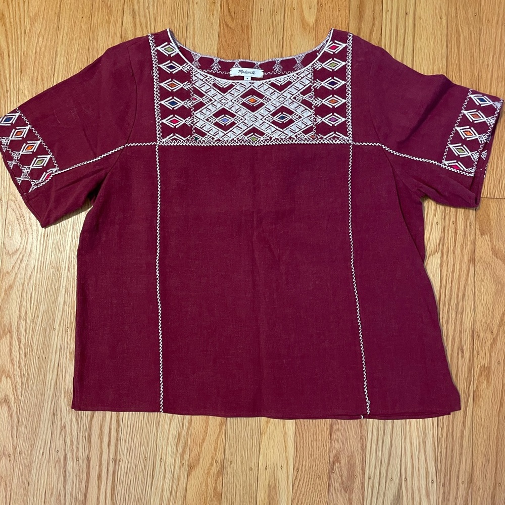 Madewell embroidered top, size M